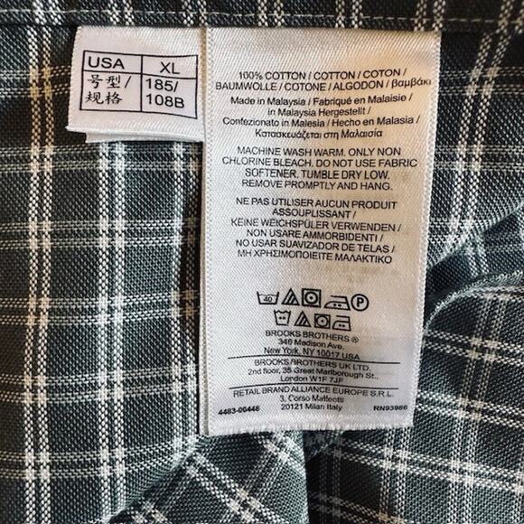 Brooks Brothers The Original Polo Shirt XL Long Sleeve Button Shirt Green Check - Picture 15 of 16